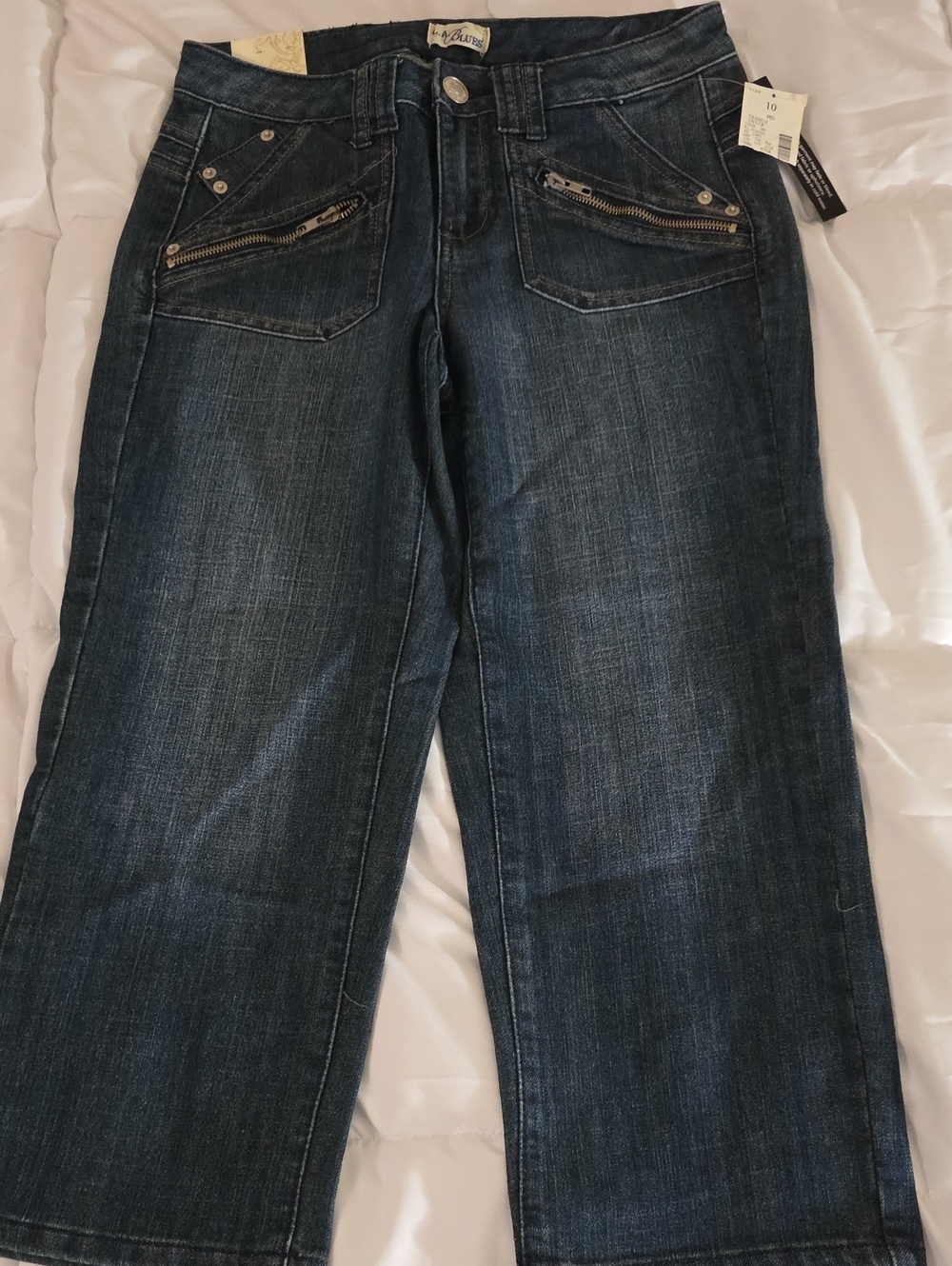 L.A. Blues Dark Blue Cropped Straight-Leg Jeans with Zip Pocket Details